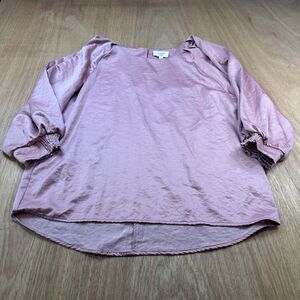 Umgee Dusty Rose Satin Blouse Puff Sleeve Boho Mauve Top Small